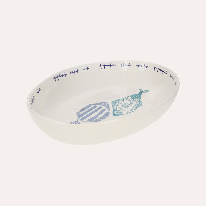 Vasca Ovale in Ceramica con Decorazioni marine di pesci