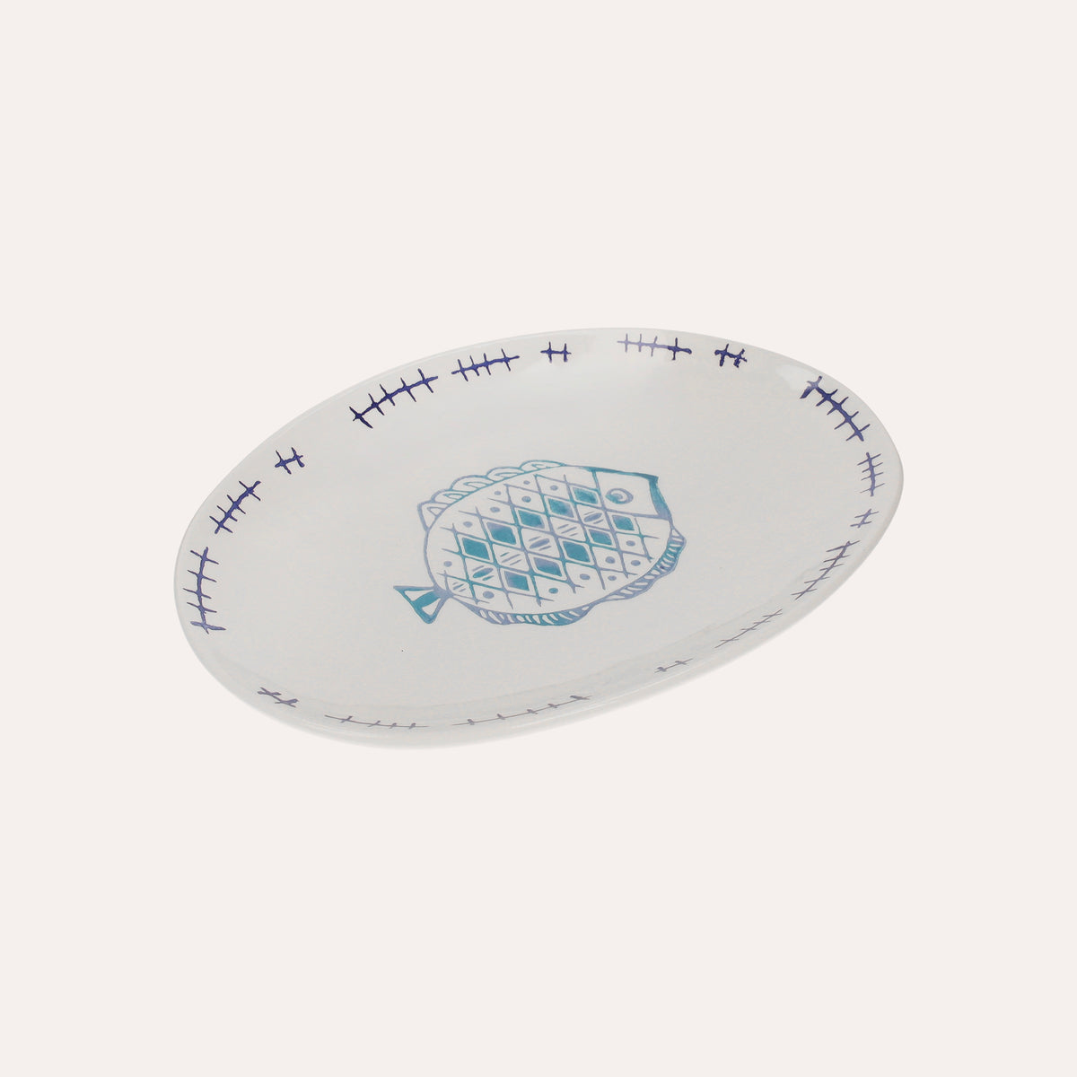 Vassoio Ovale in Ceramica con Pesce Rombo