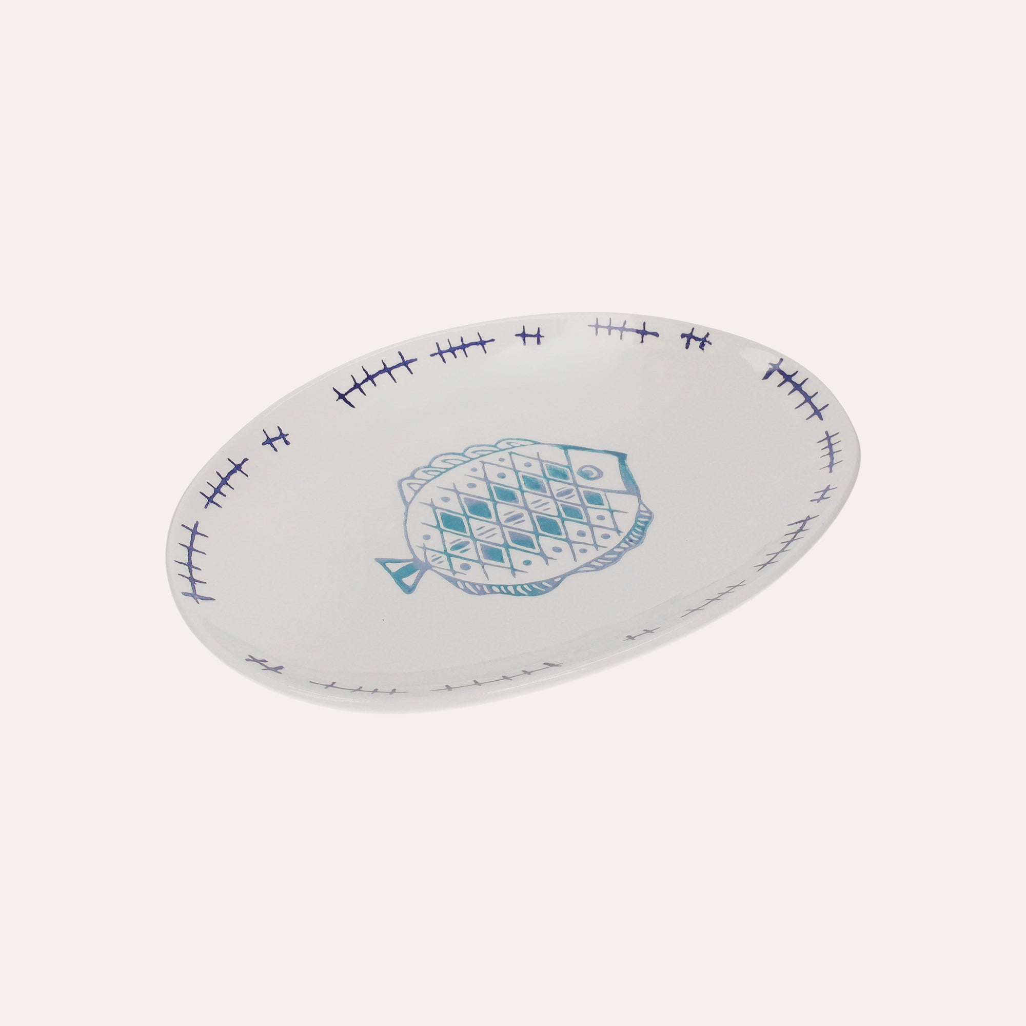 Oval Ceramic Tray with Turbot Fish 