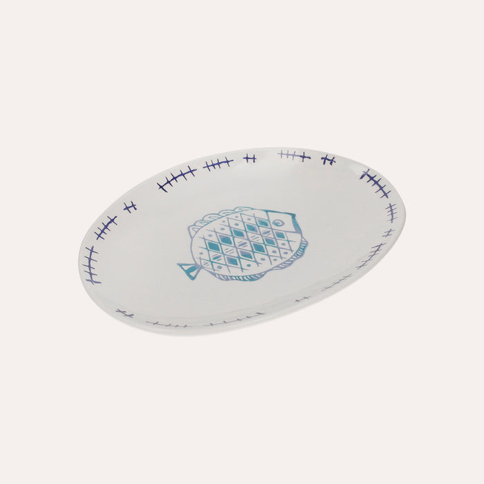 Vassoio Ovale in Ceramica con Pesce Rombo