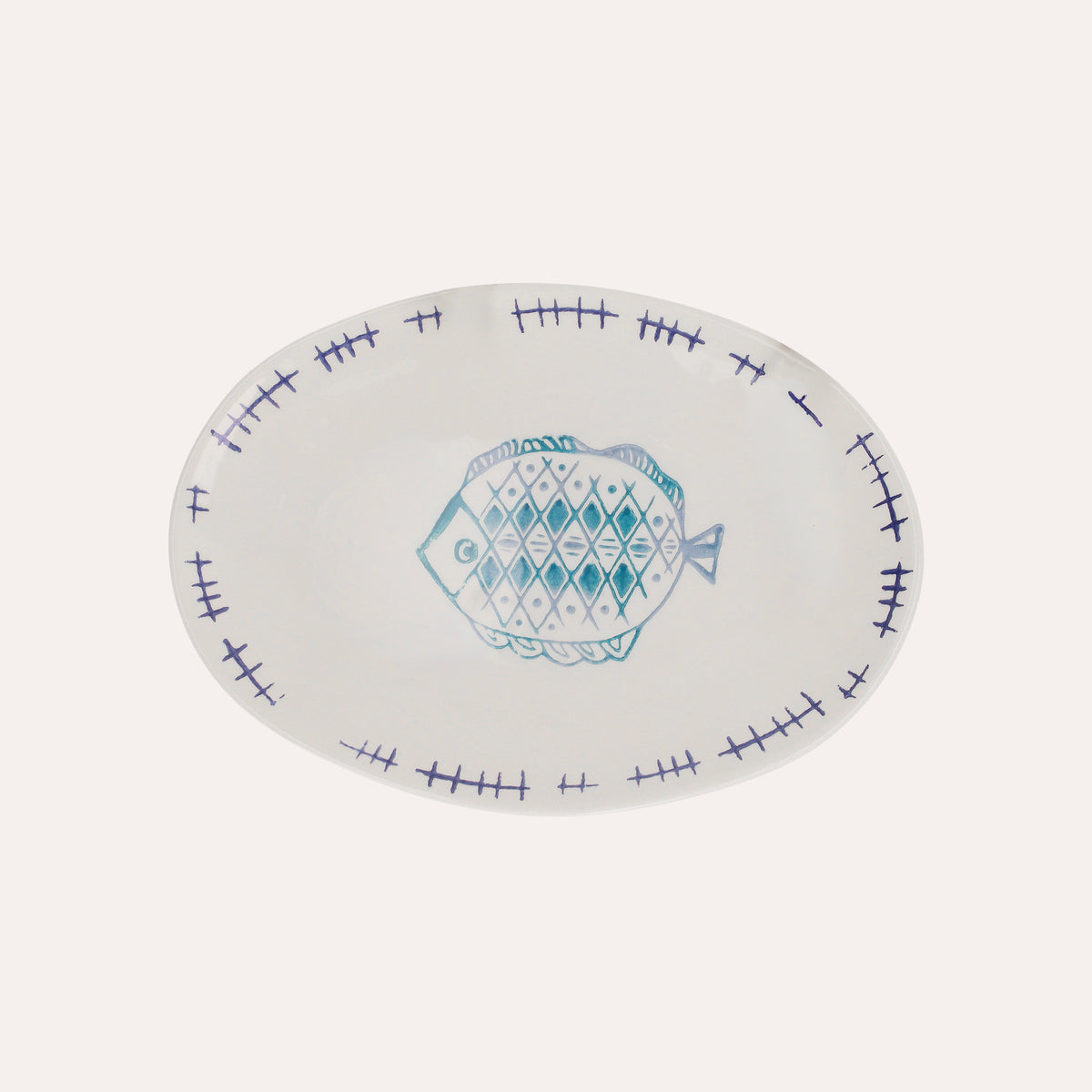 Vassoio Ovale in Ceramica con Pesce Rombo