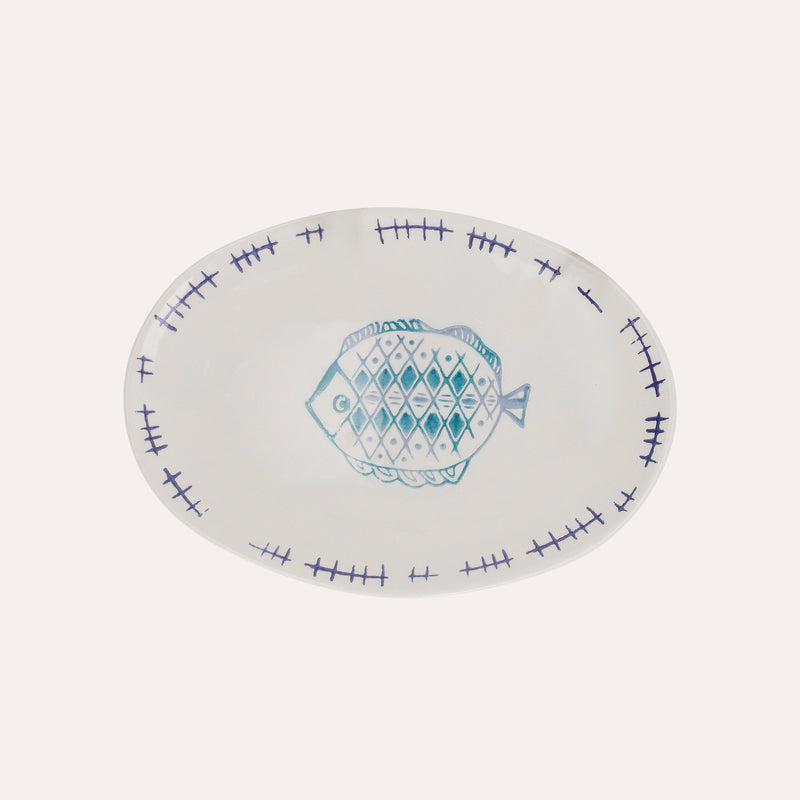 Vassoio Ovale in Ceramica con Pesce Rombo