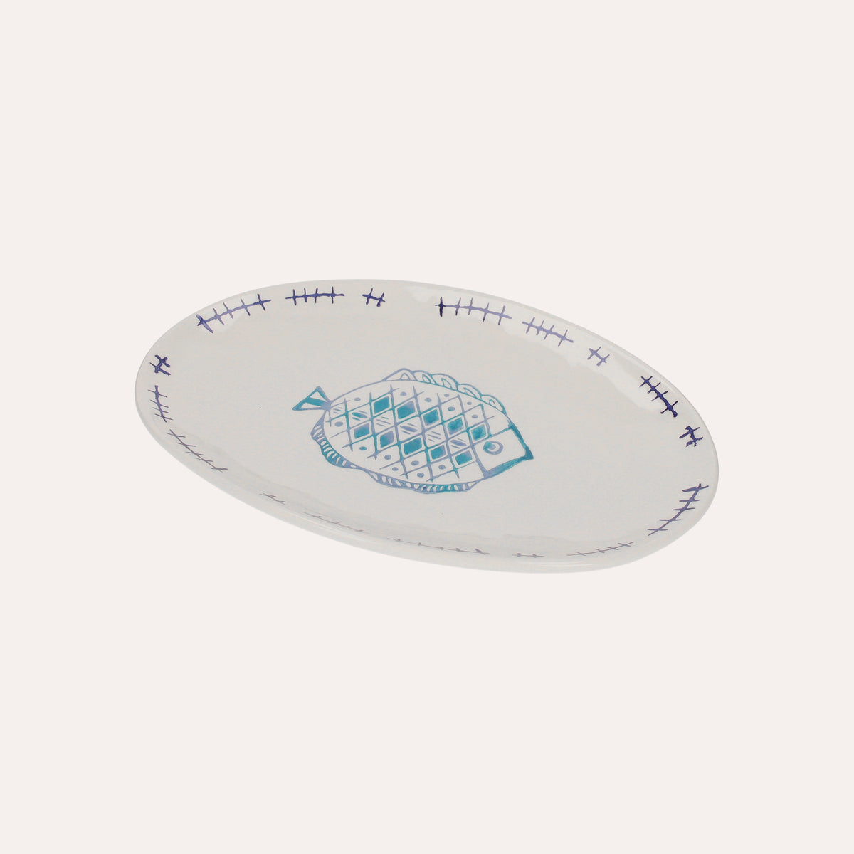 Vassoio Ovale in Ceramica con Pesce Rombo