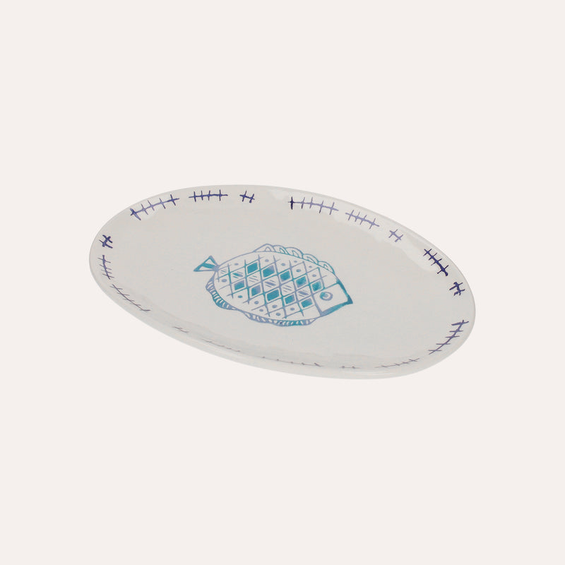 Vassoio Ovale in Ceramica con Pesce Rombo