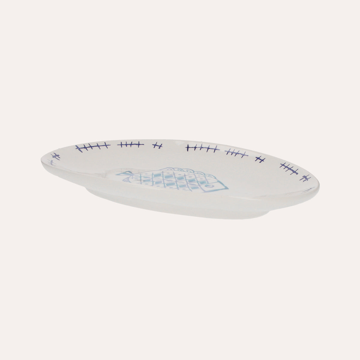 Vassoio Ovale in Ceramica con Pesce Rombo