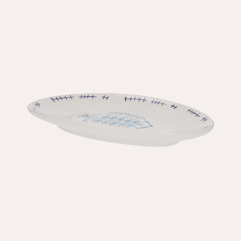 Vassoio Ovale in Ceramica con Pesce Rombo
