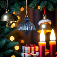 Trottola in Vetro Azzurro Anticato per Natale, Diametro 14 cm