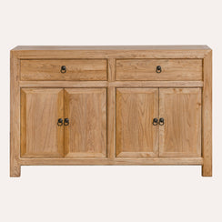 Natural Wood Sideboard in Vintage Style with 2 Doors and 4 Drawers – 150x40x90H