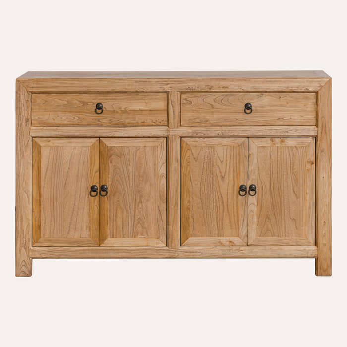 Credenza in Legno Naturale Stile Vintage 2 Ante e 4 Cassetti – 150x40x90H