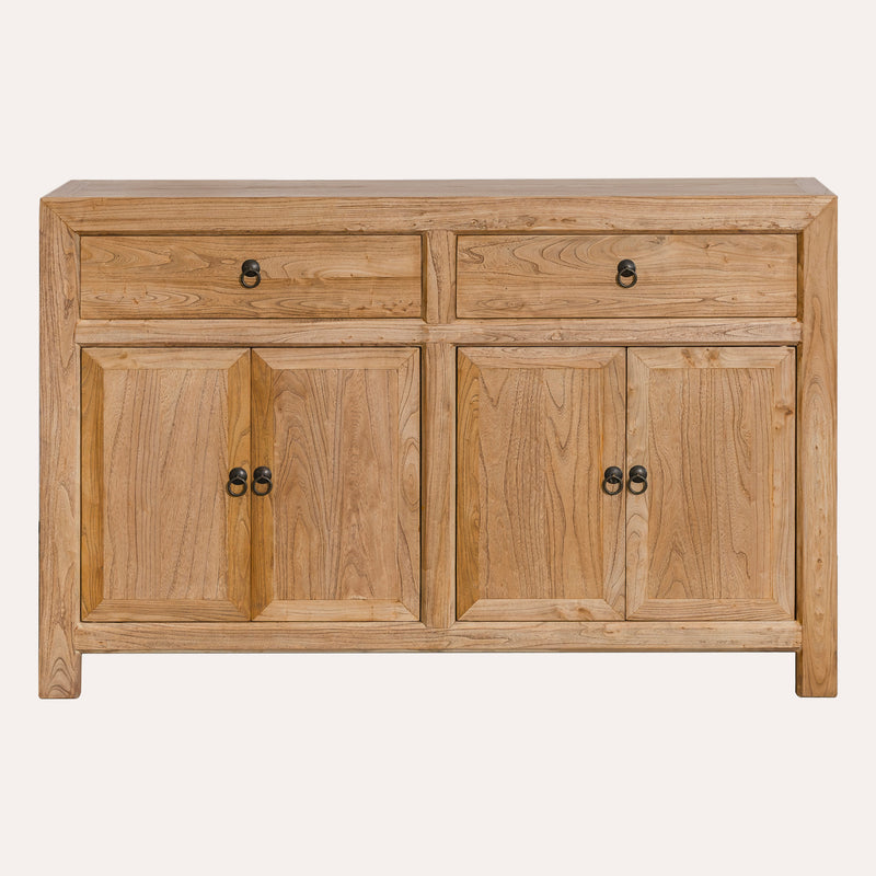 Credenza in Legno Naturale Stile Vintage 2 Ante e 4 Cassetti – 150x40x90H