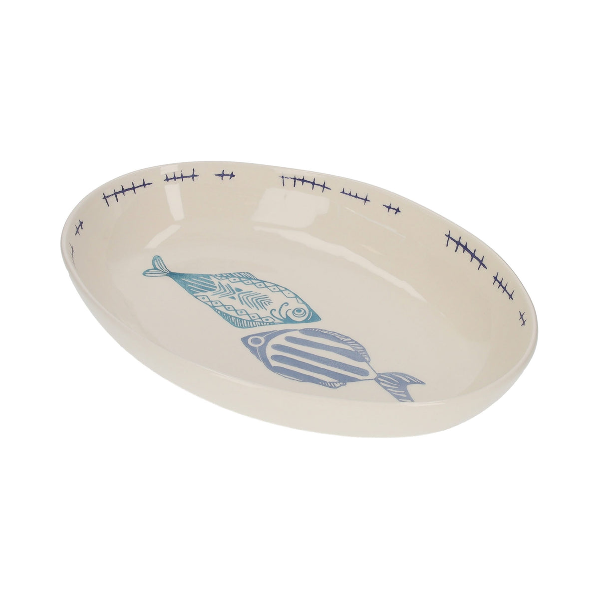 Vasca Ovale in Ceramica con Decorazioni di Pesci