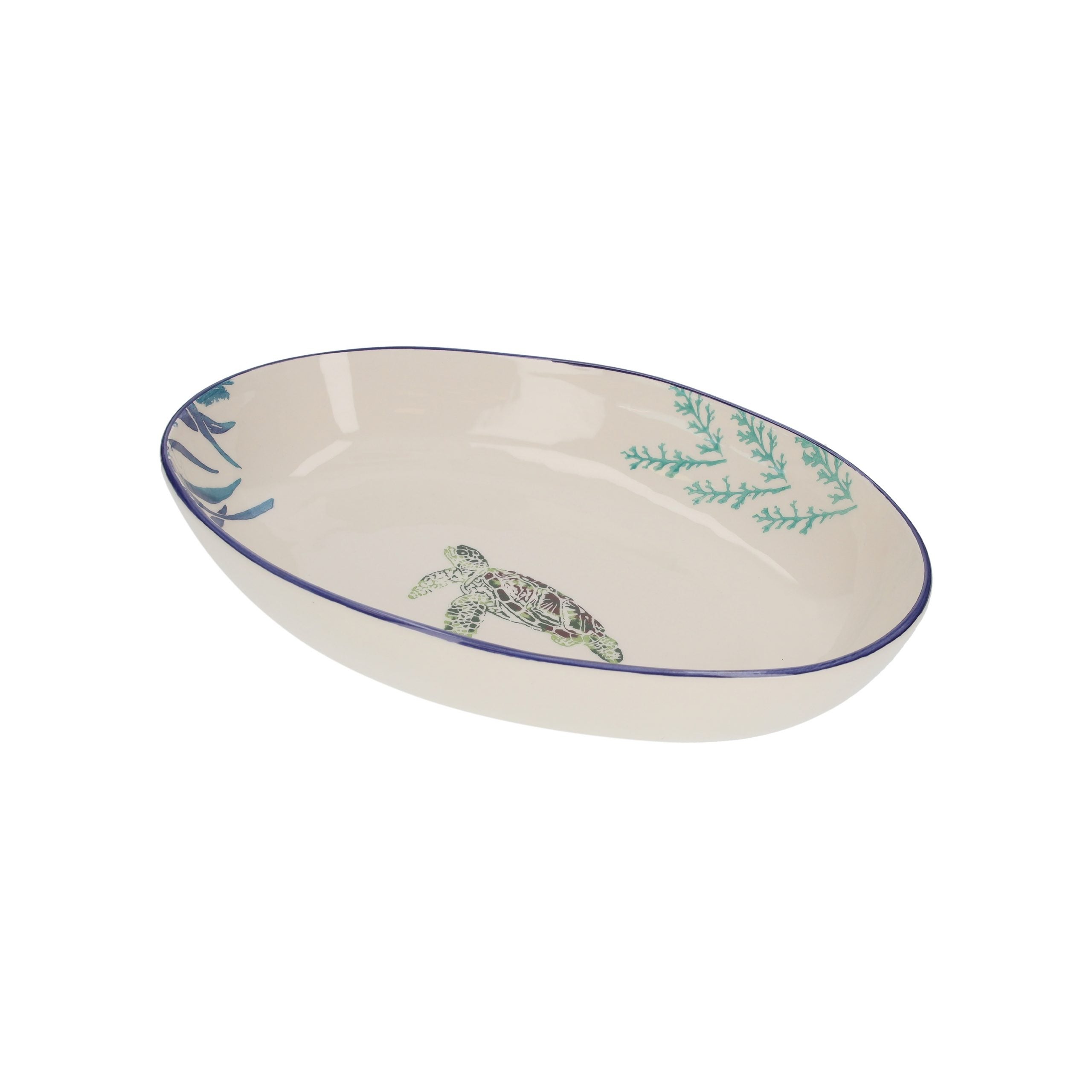Oval Ceramic Salad Bowl with Turtles