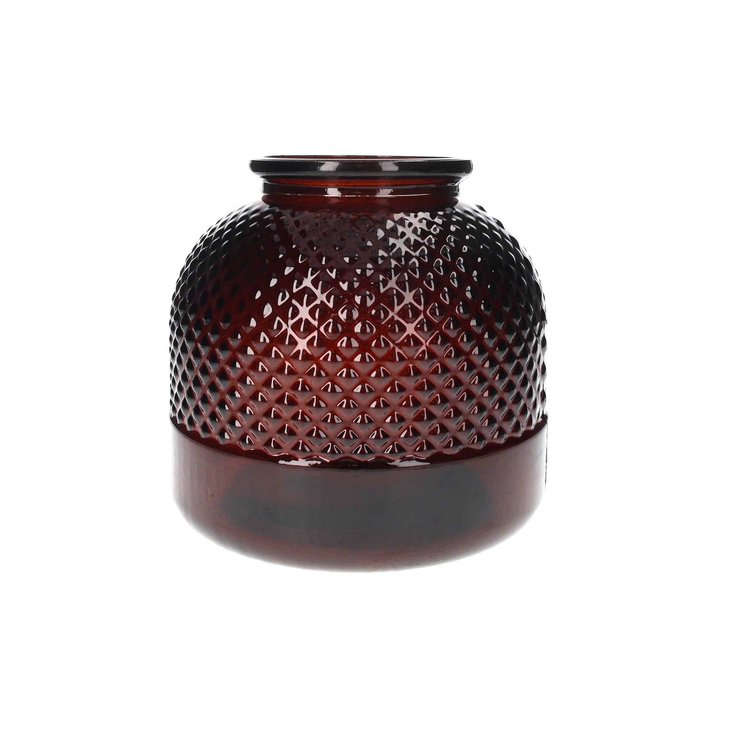 Decorative Diamond Vase in Dark Amber Recycled Glass 