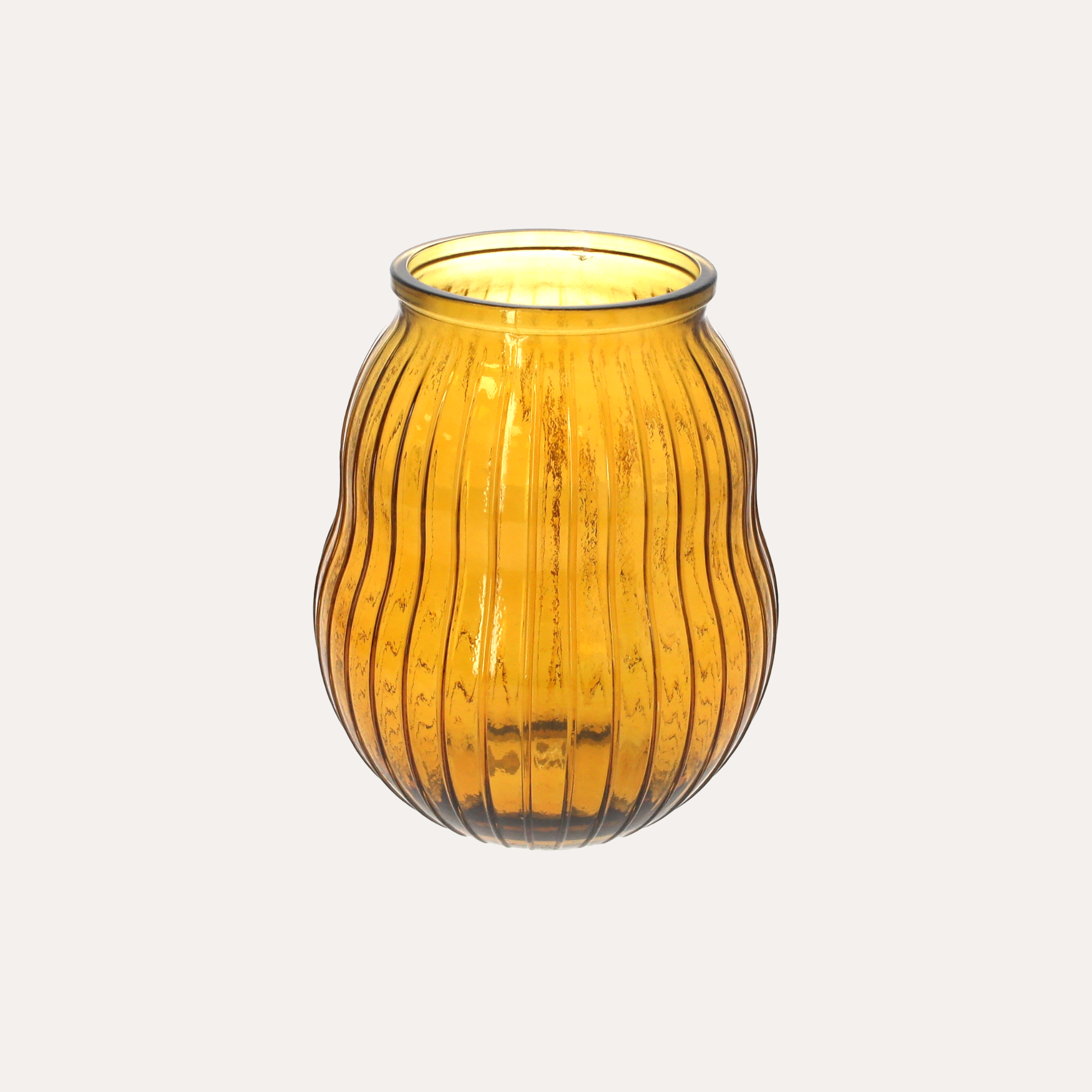 Vaso rigato bombato giallo in Vetro h.23 x d.20 cm