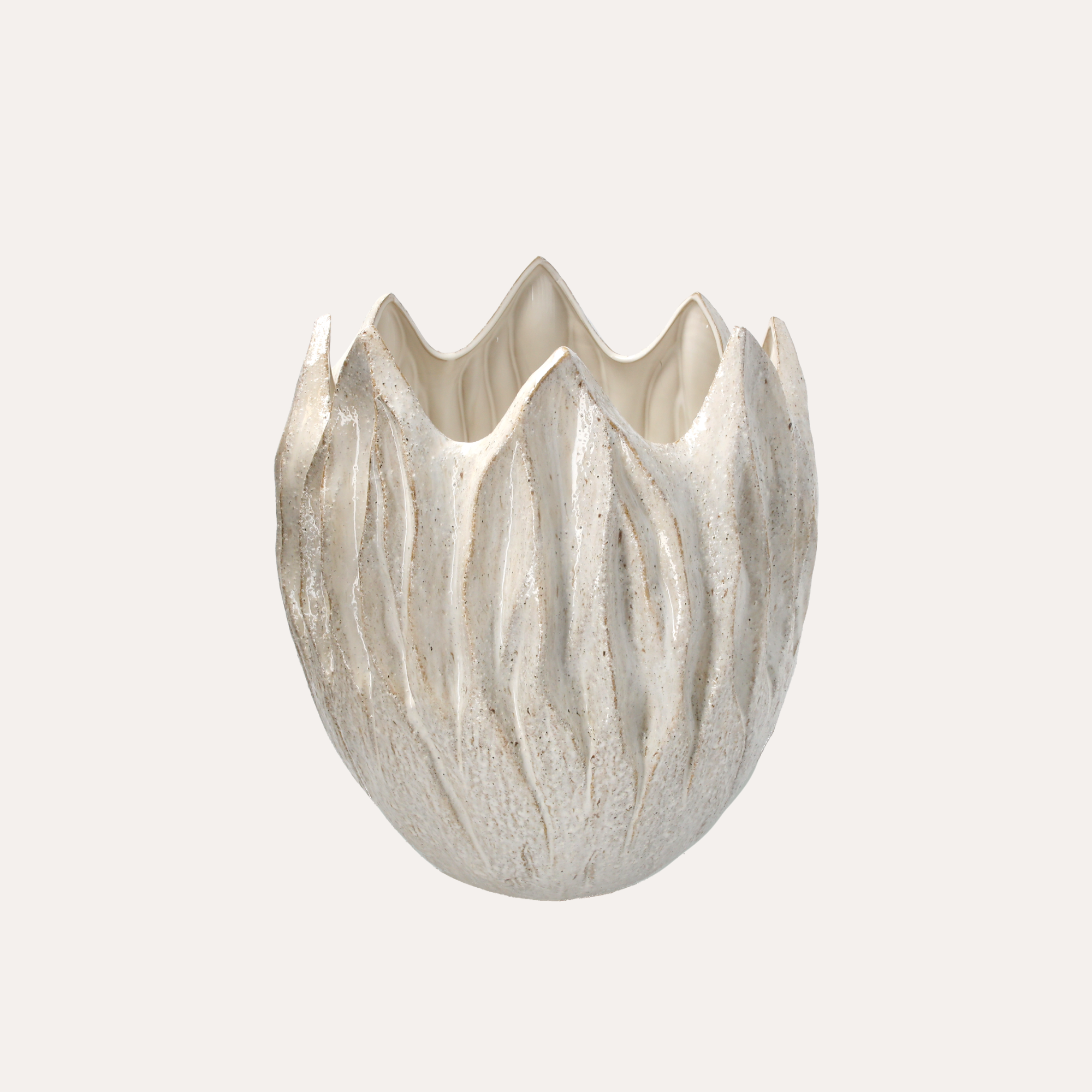 Portavaso con foglie in ceramica bianca H 40 D 36