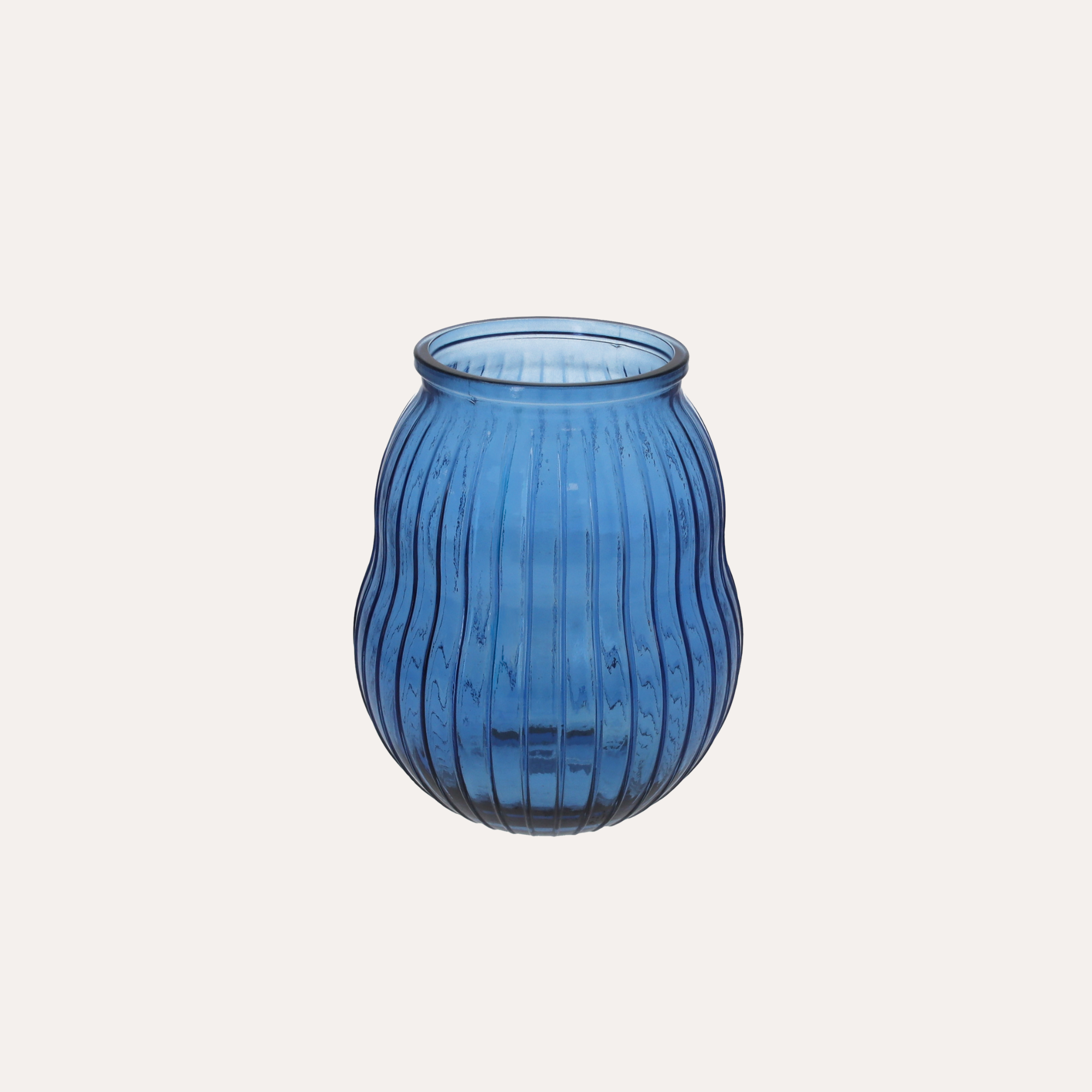 Vaso rigato bombato cobalto in Vetro h.23 x d.20 cm