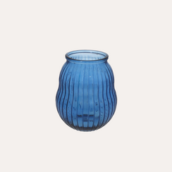 Vaso rigato bombato cobalto in Vetro h.23 x d.20 cm