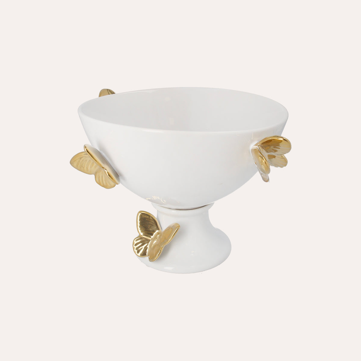 Alzata in Ceramica Bianca con Farfalle – H 20 x D 34 cm