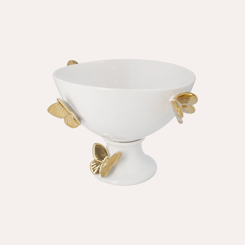 Alzata in Ceramica Bianca con Farfalle – H 20 x D 34 cm