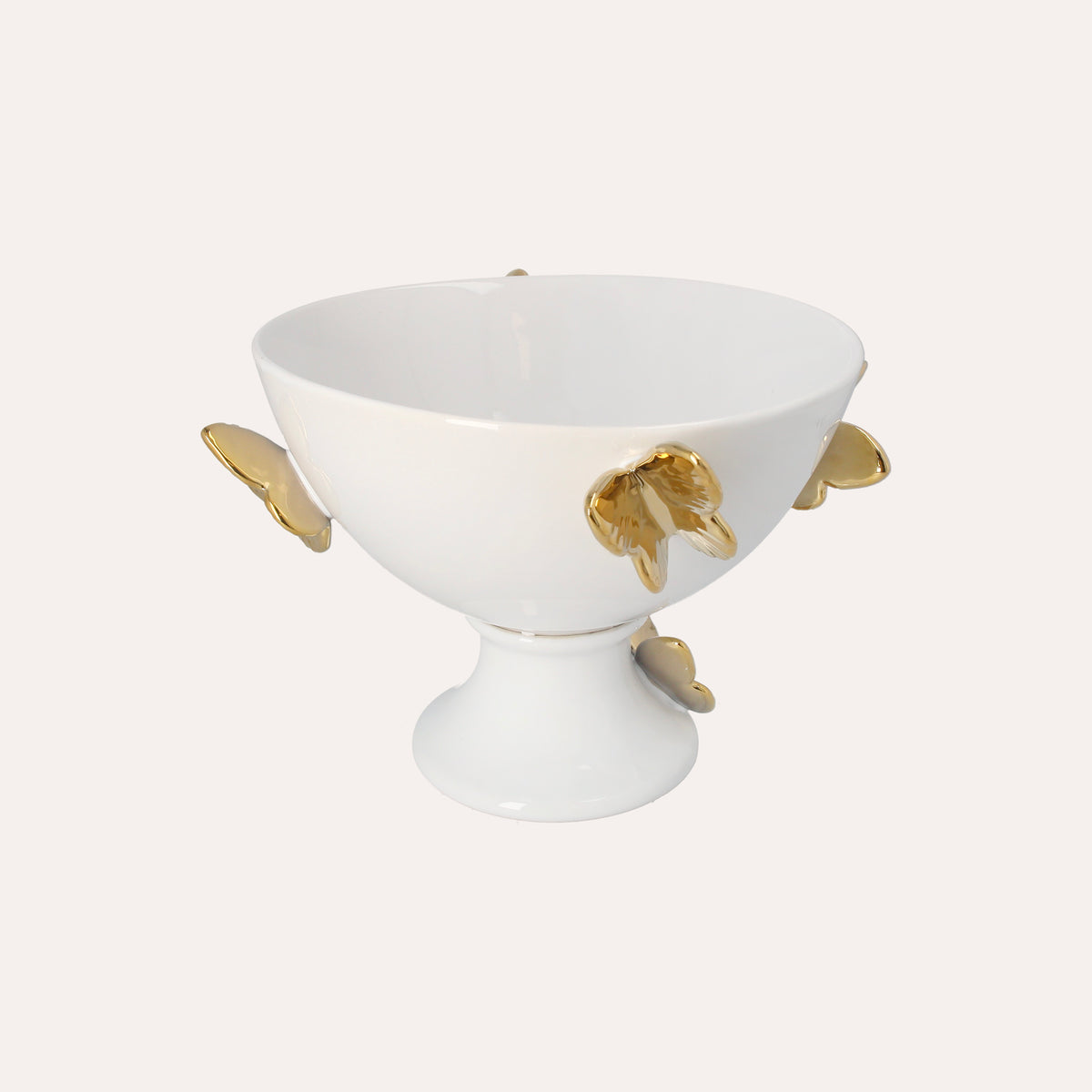 Alzata in Ceramica Bianca con Farfalle – H 20 x D 34 cm