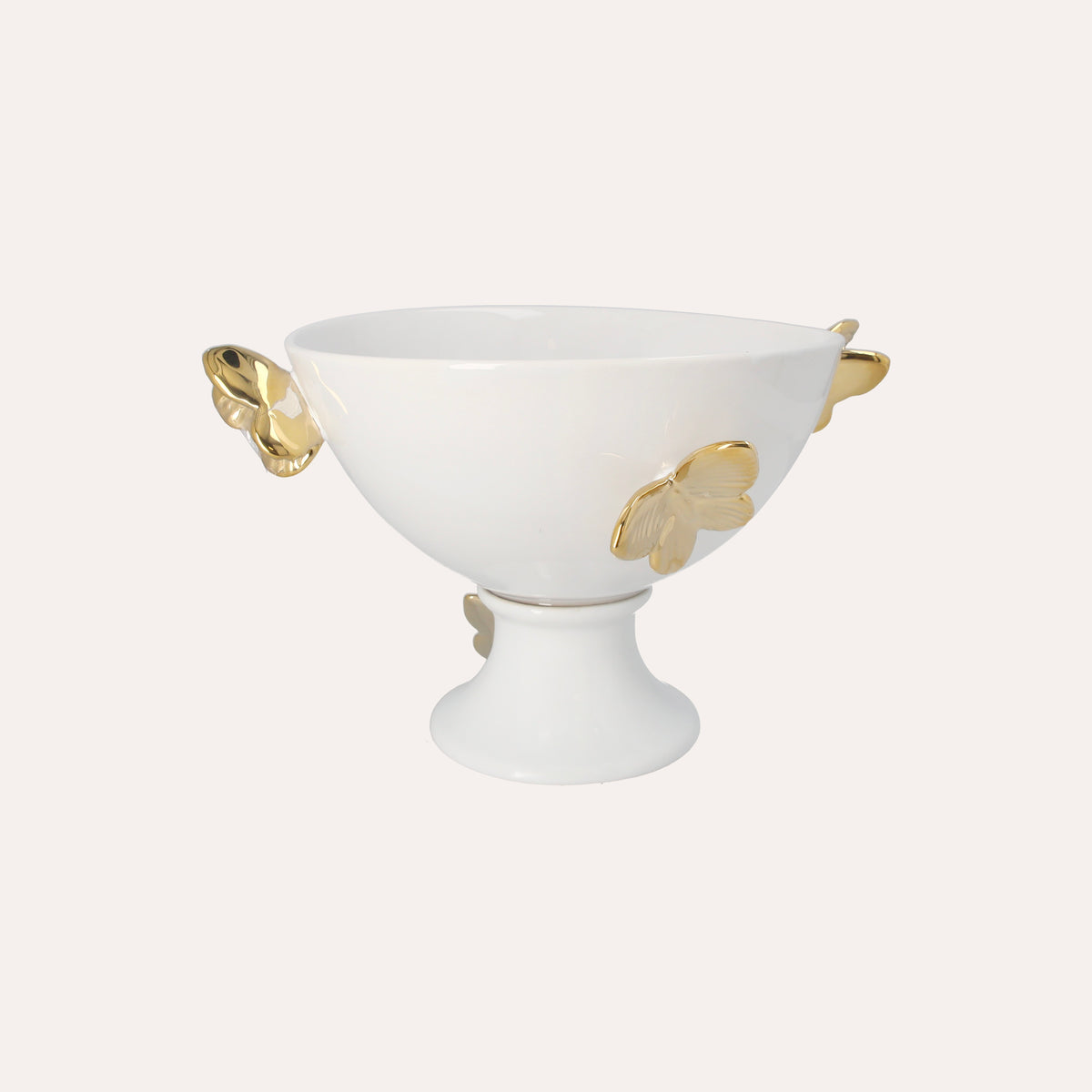 Alzata in Ceramica Bianca con Farfalle – H 20 x D 34 cm