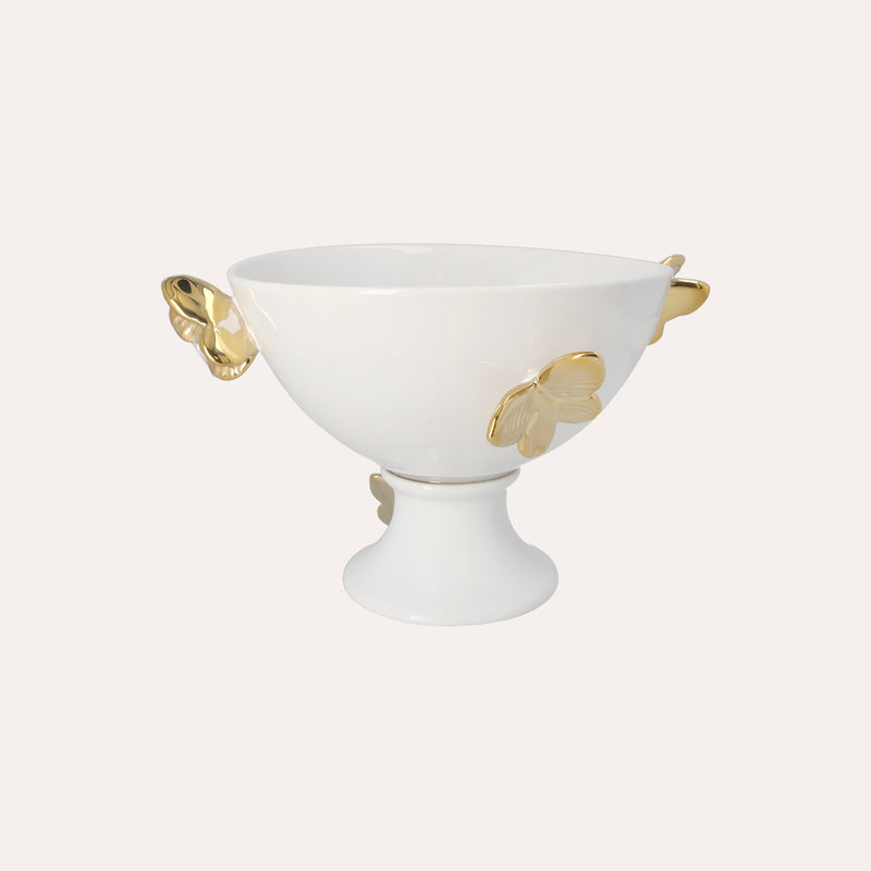 Alzata in Ceramica Bianca con Farfalle – H 20 x D 34 cm