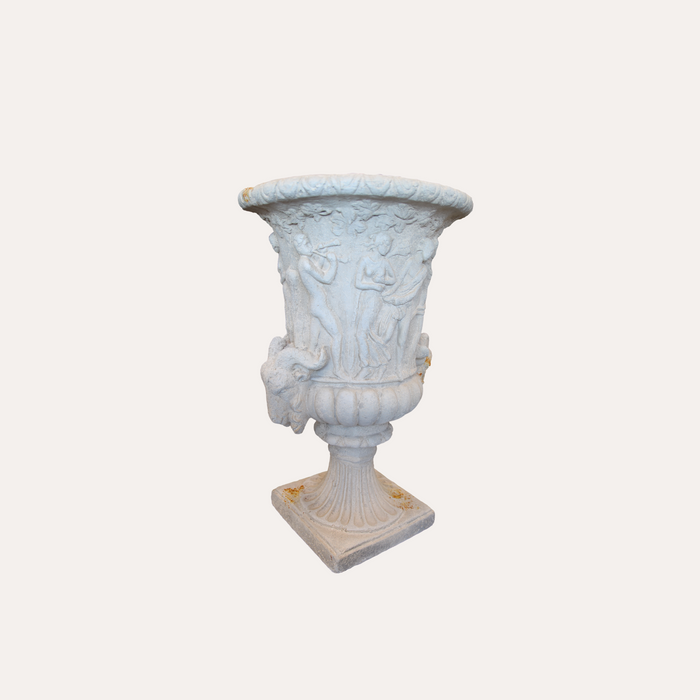 Vaso Arieti White in Resina Decapata – H.77 x D.48 cm – Bianco Anticato Effetto Ruggine
