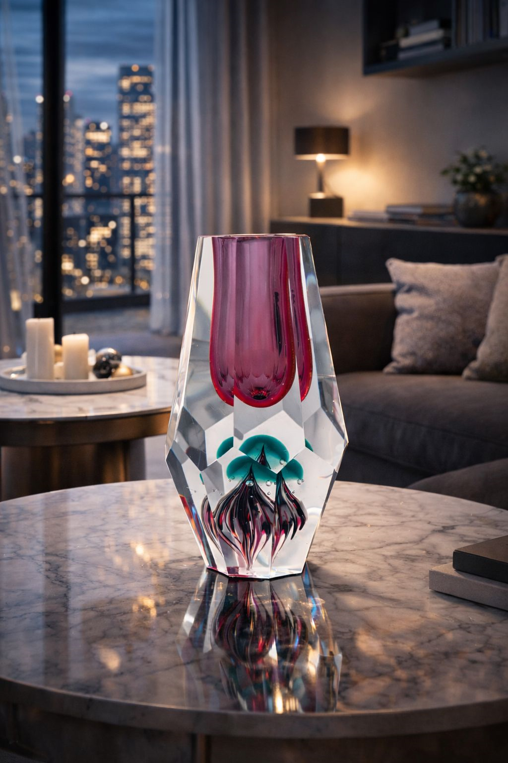 Vaso Diamante in Vetro sfondo Fucsia Altezza cm 19