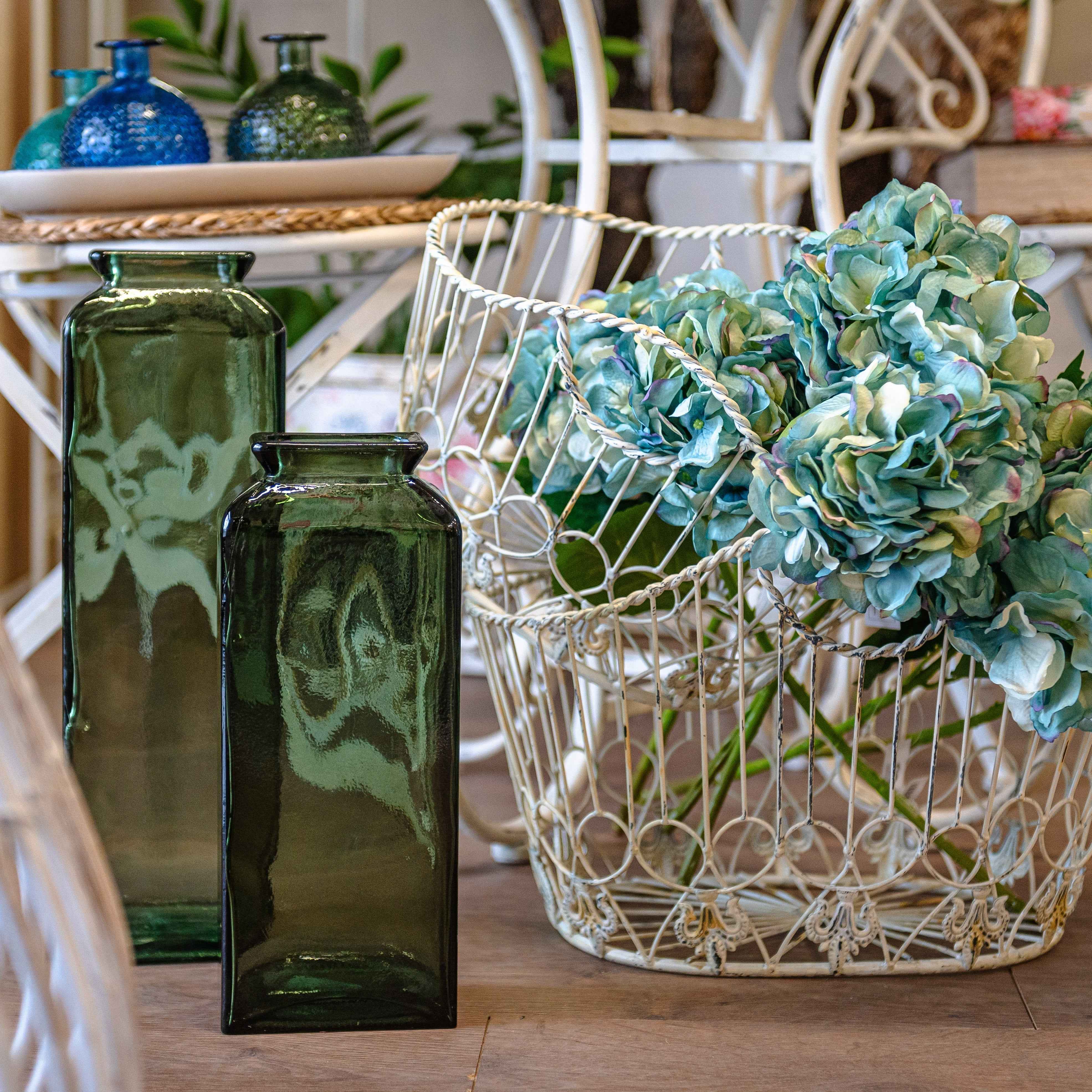 Vaso rettangolare in vetro di riciclo verde H45x14 cm