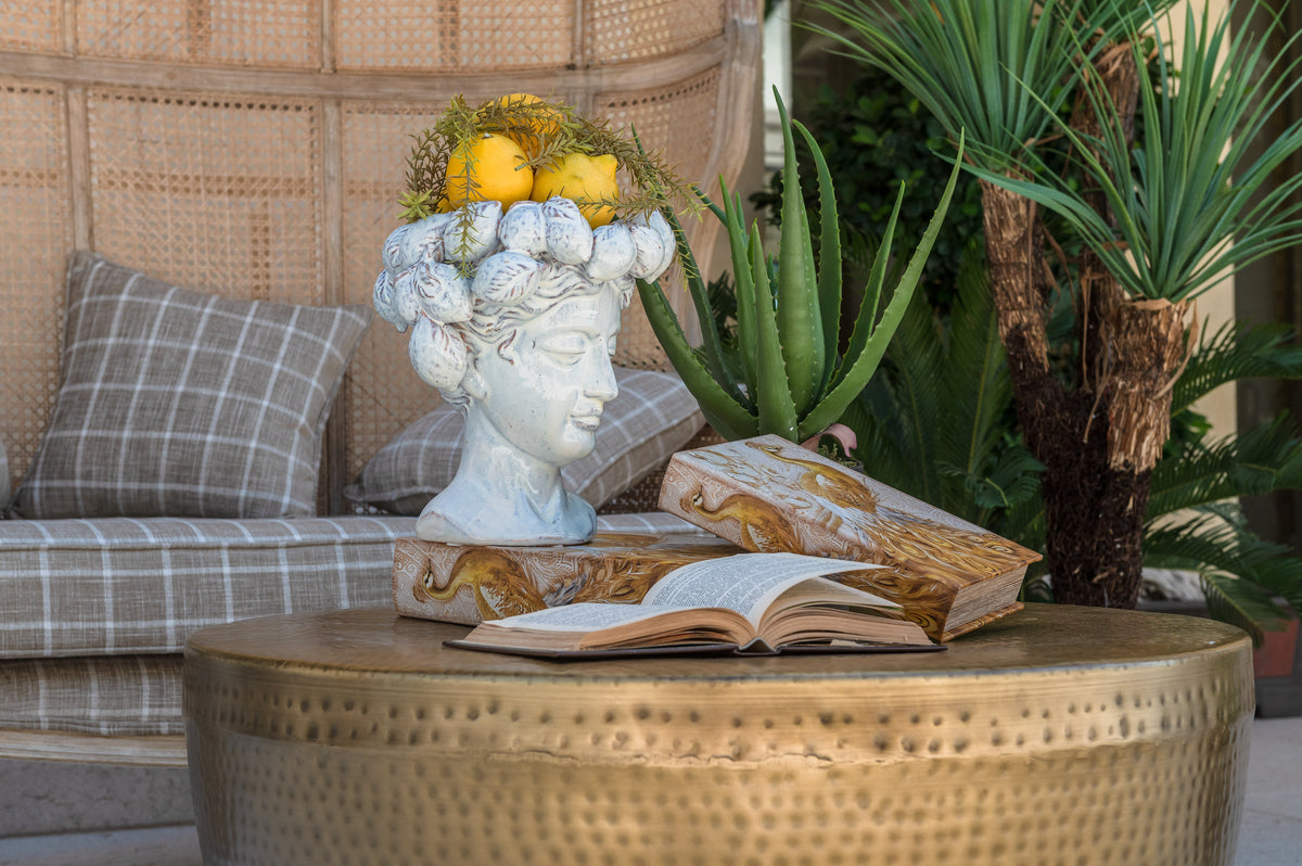 Vaso Testa in Ceramica Artigianale Bianco con Limoni – Arredo Casa e Giardin0