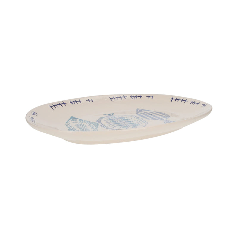 Vassoio Ovale in Ceramica con Decorazioni Marine