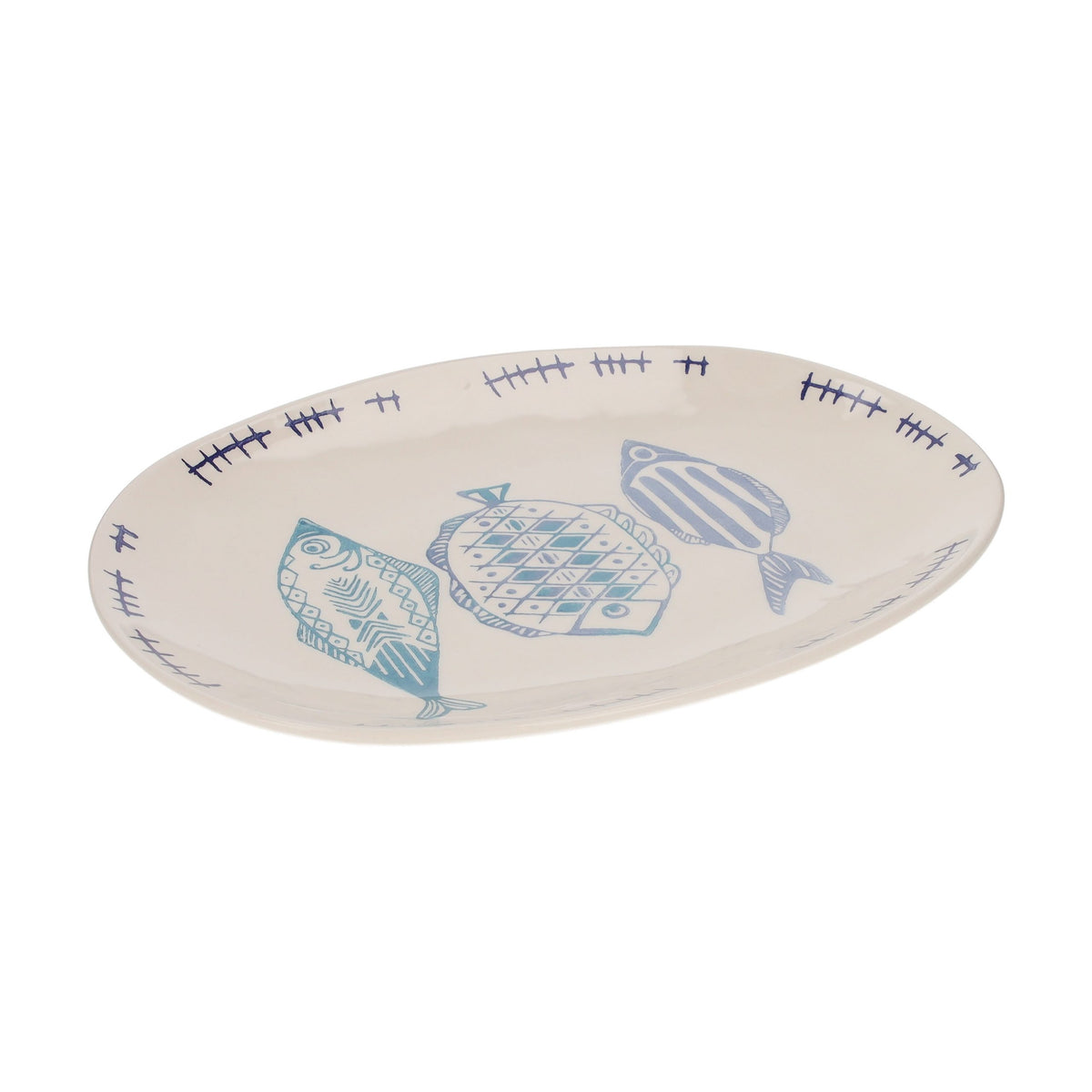 Vassoio Ovale in Ceramica con Decorazioni Marine