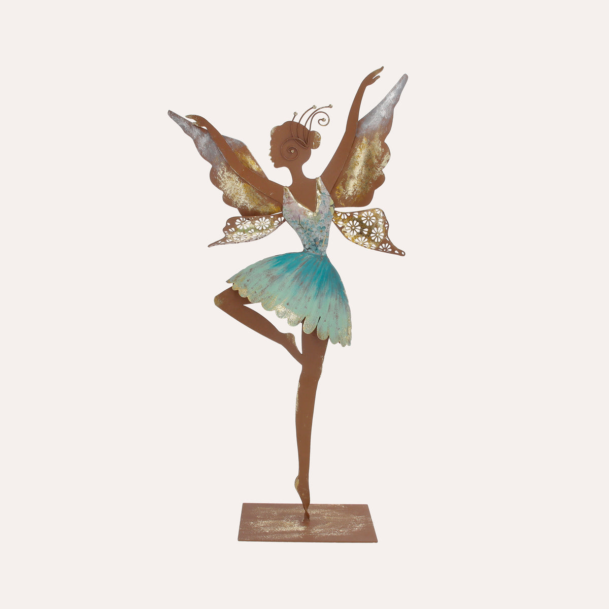 Fata Danzante Azzurra in Ferro Corten Marrone Ruggine (60x32x10 cm)