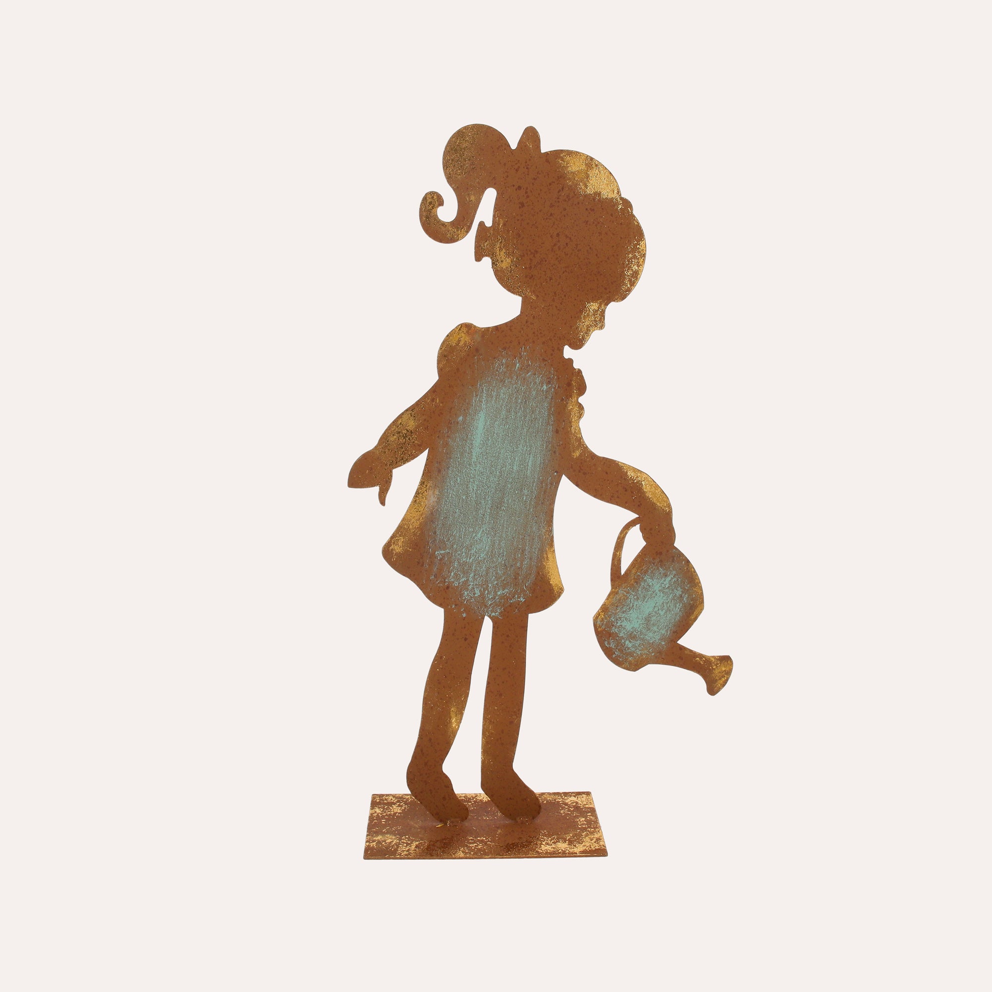 Bimba con Annaffiatoio in Ferro Corten Marrone Ruggine (53x27x10 cm)