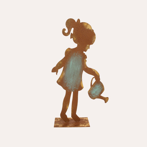 Bimba con Annaffiatoio in Ferro Corten Marrone Ruggine (53x27x10 cm)