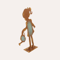 Bimba con Annaffiatoio in Ferro Corten Marrone Ruggine (53x27x10 cm)