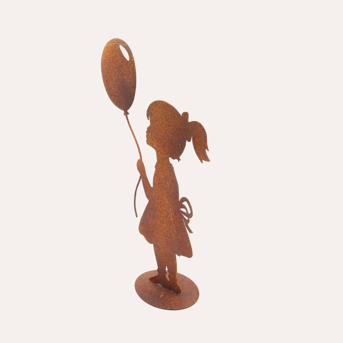 Bimba con Palloncino in Ferro Corten Marrone Ruggine (45x24x10 cm)