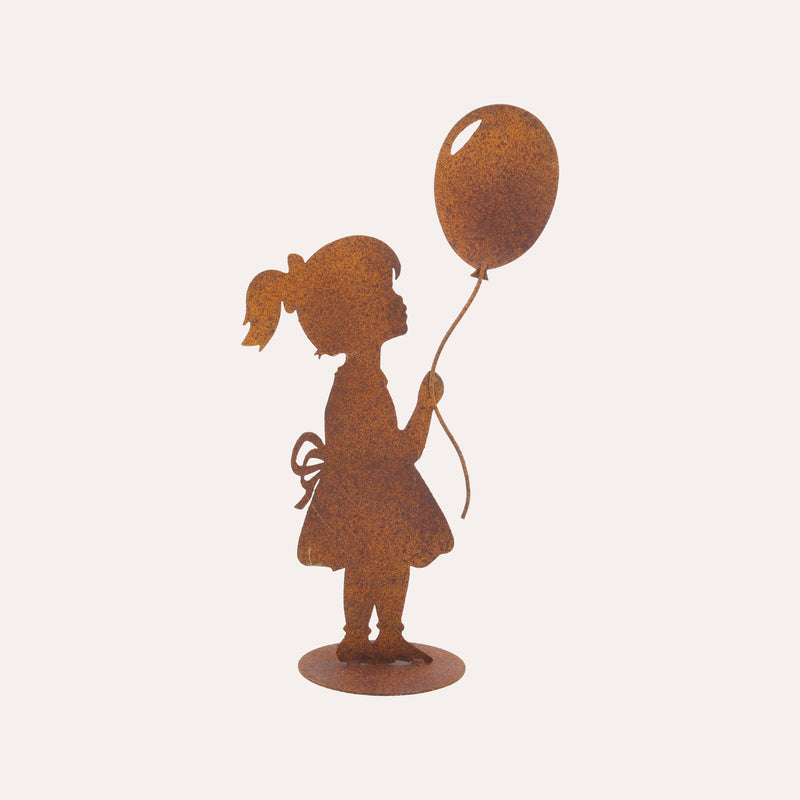 Bimba con Palloncino in Ferro Corten Marrone Ruggine (45x24x10 cm)