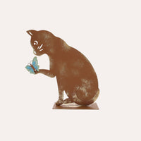 Gatto con Farfalla in Ferro Corten Marrone Ruggine (27x28x8 cm)