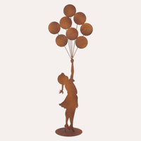 Bimba con Palloncini Grande in Ferro Corten Marrone Ruggine( 120x45x18 cm)