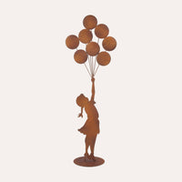 Bimba con Palloncini in Ferro Corten Marrone Ruggine ( 80x30x12 cm)