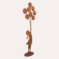 Bimba con Palloncini Grande in Ferro Corten Marrone Ruggine( 120x45x18 cm)