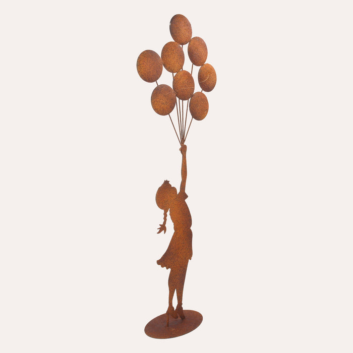 Bimba con Palloncini Grande in Ferro Corten Marrone Ruggine( 120x45x18 cm)