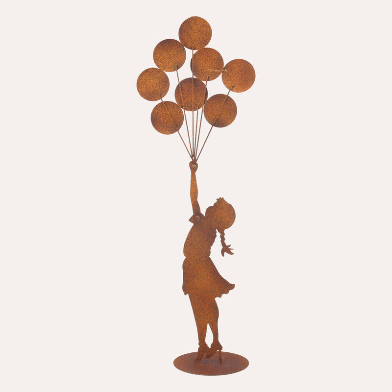 Bimba con Palloncini Grande in Ferro Corten Marrone Ruggine( 120x45x18 cm)