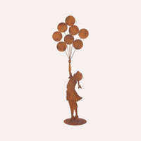 Bimba con Palloncini in Ferro Corten Marrone Ruggine ( 80x30x12 cm)