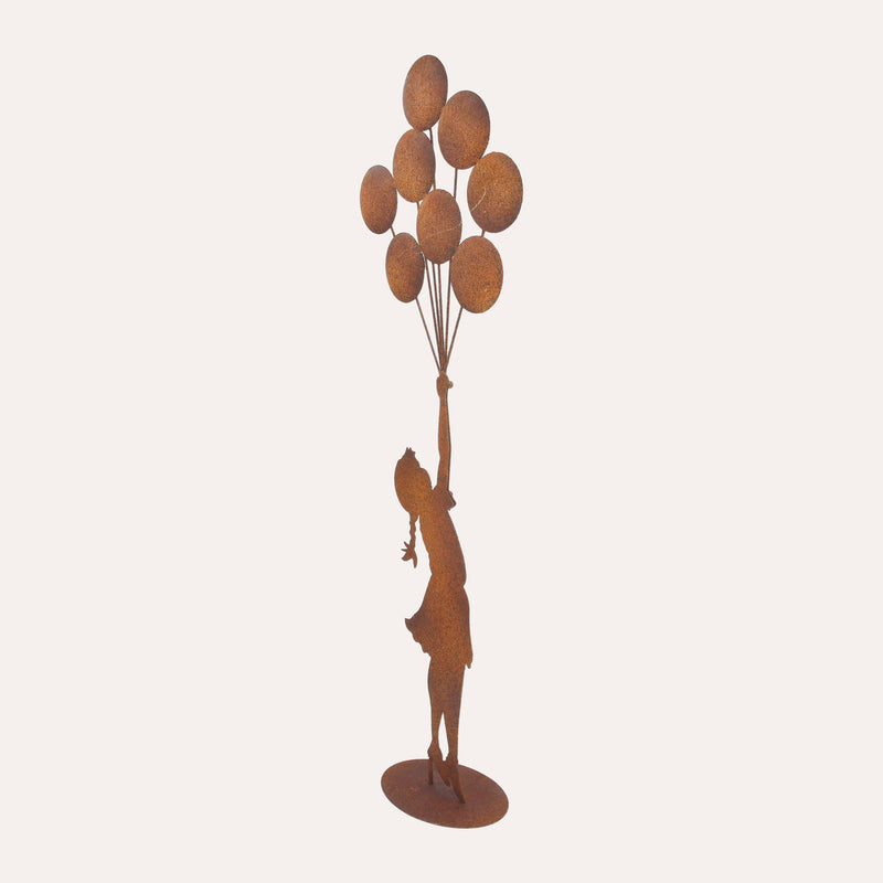 Bimba con Palloncini Grande in Ferro Corten Marrone Ruggine( 120x45x18 cm)