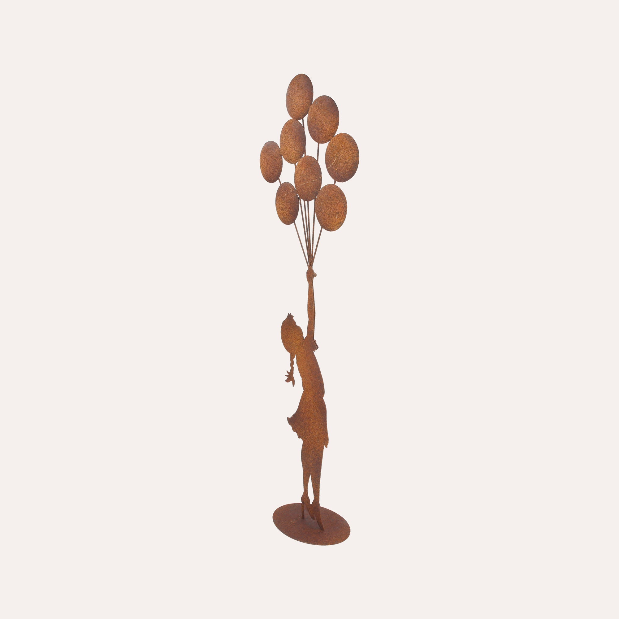 Bimba con Palloncini in Ferro Corten Marrone Ruggine ( 80x30x12 cm)