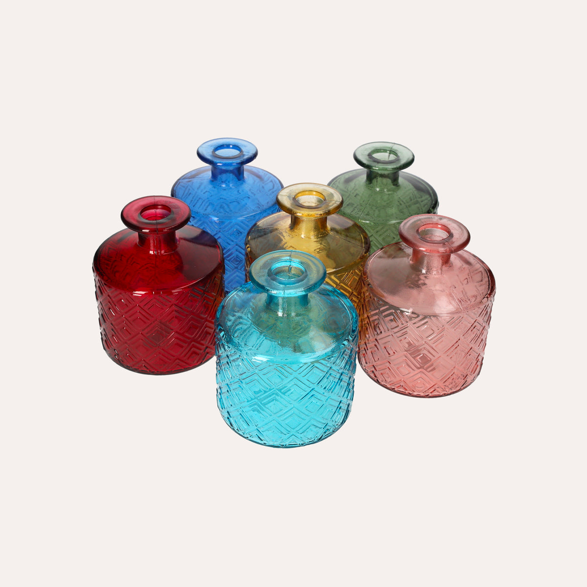 Set of 6 Colorful Recycled Glass Bottles – Mini Decorative Vases for the Home 