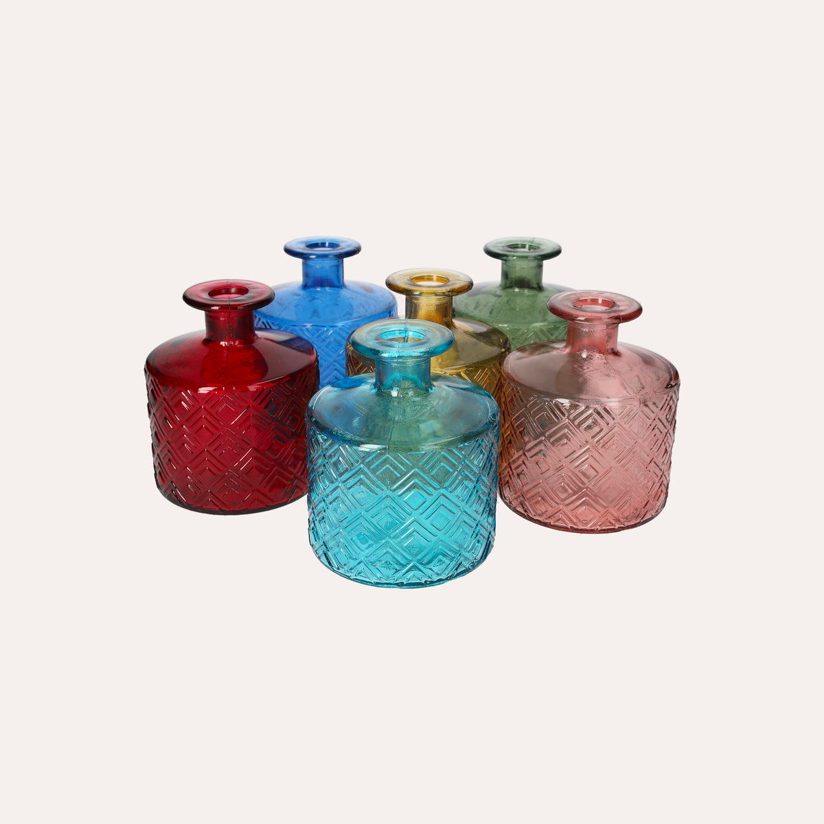 Set of 6 Colorful Recycled Glass Bottles – Mini Decorative Vases for the Home 