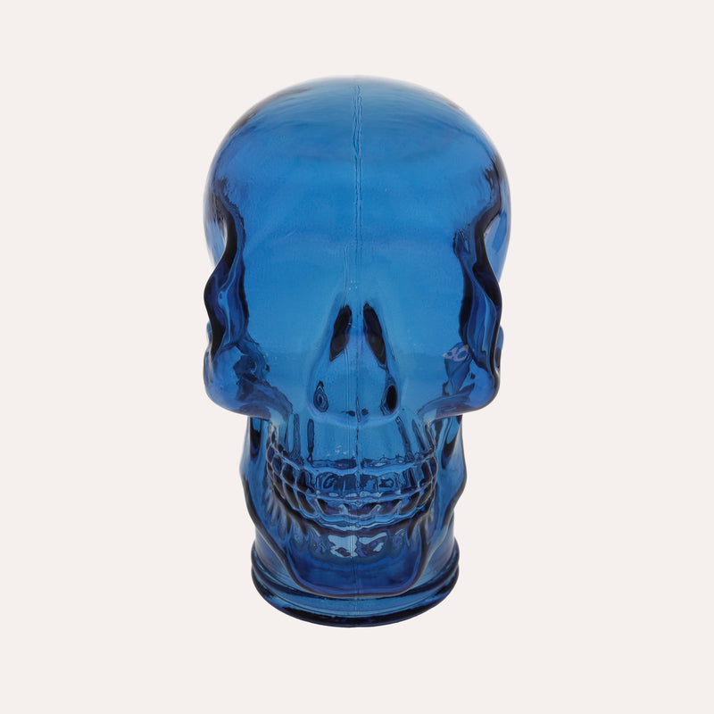 Teschio Decorativo in Vetro Blu – Scultura per Decorazioni Moderne e Uniche